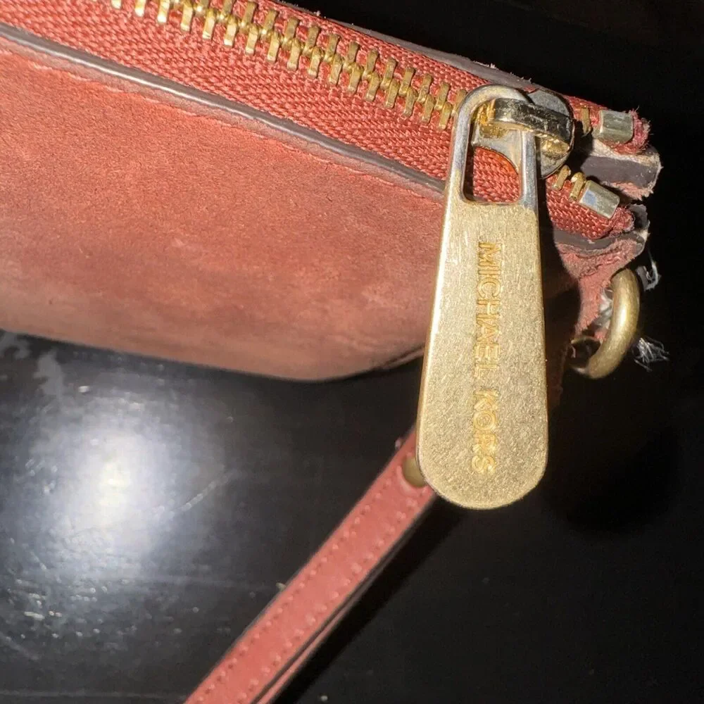 Michael Kors Brooklyn Grommet Medium Phone Wristlet in Leather Brown Brick